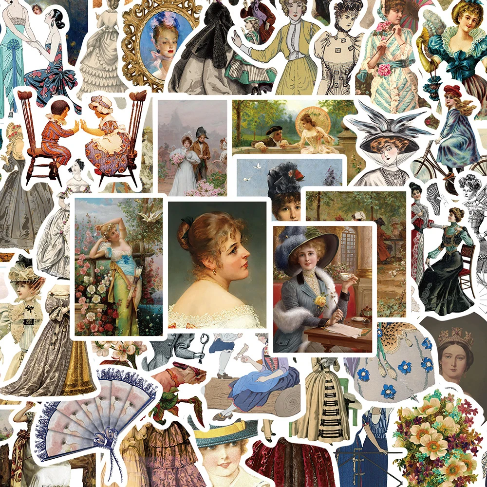 10/30/52pcs Victorian Era Oil Painting Stickers Vintage Aesthetics Sticker Notebook Wall Luggage Phone Waterproof Graffiti Decal