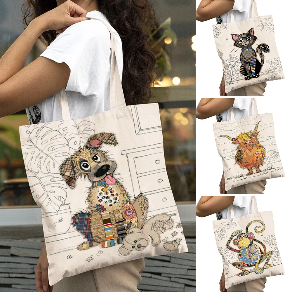 

Cartoon Dinosaur Bird Cat Dog Women Shopper Bags Children Daily Commute Tote Handbag Double Print Big Capacity Lady Shopping Bag