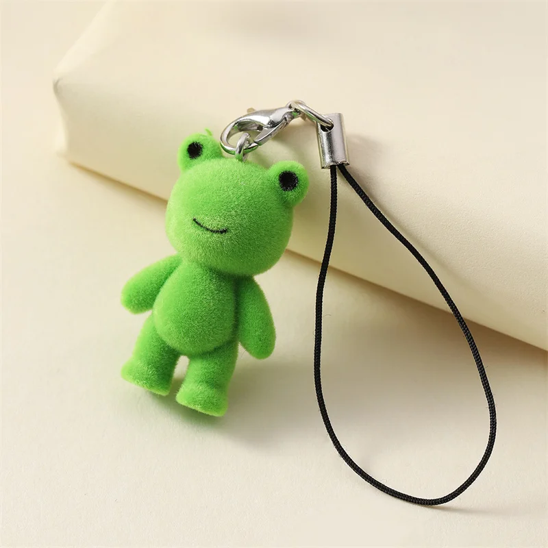 Cute 3D Flocking Frog Keychain Flocked Little Frog Couple Mobile Phone Pendant Car Keyring Earphone Backpack Charms Bag Decor