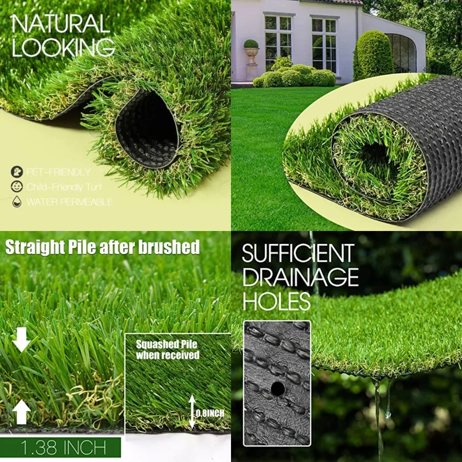 

AYOHA Artificial Turf Realistic Synthetic Grass, 1.38 Pile Height, Fake Lawn, Landscape for Pets Area, Play Ground, Pool Area,