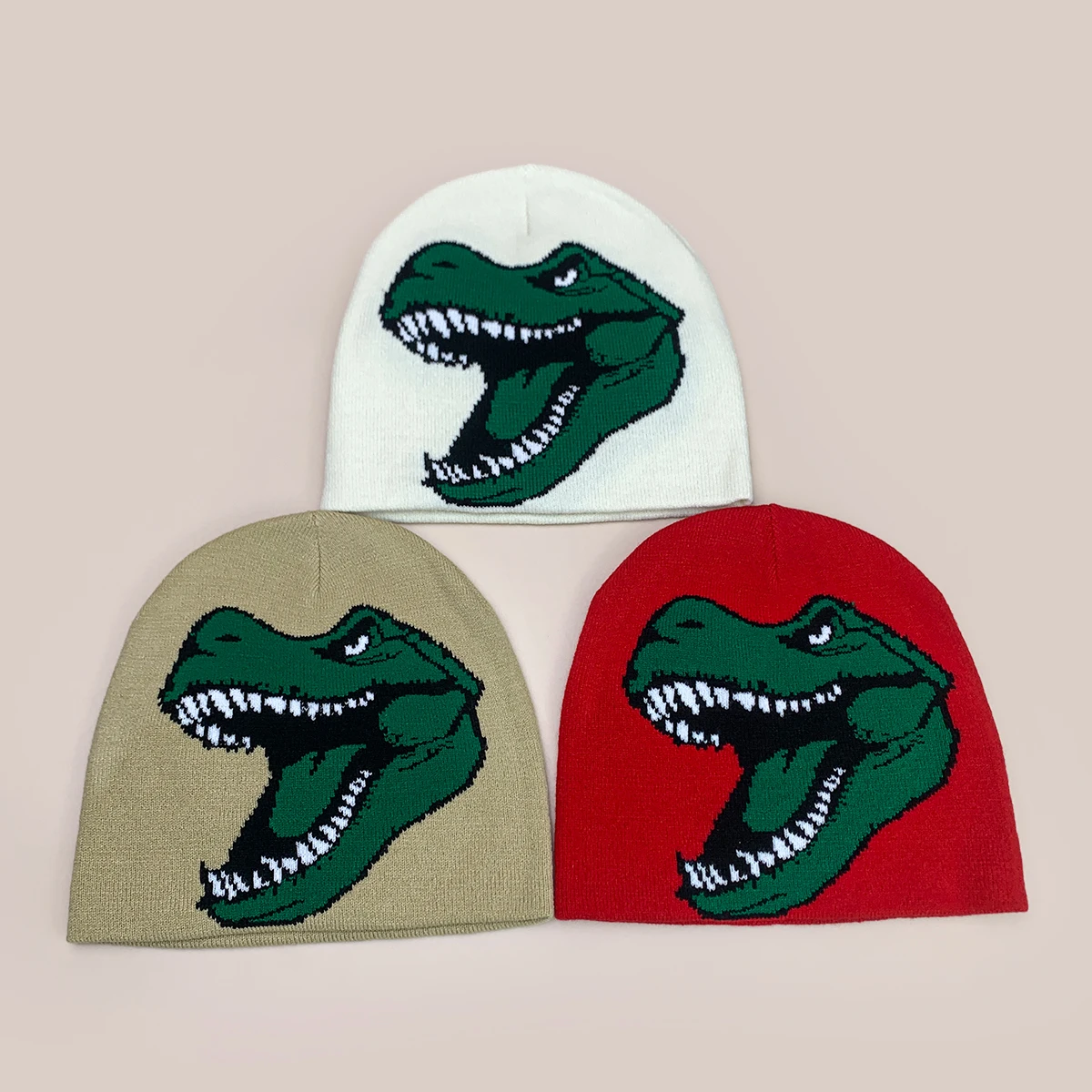 Cartoon Jacquard Dinosaur Knitted Hats New Men Women Street Warm Hip-hop Fashion Personal Color Block Versatile Outdoor Beanies
