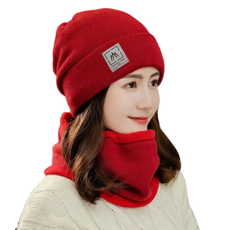 2pcs/set Winter Scarf Hooded for Women Plush Neck Warm Russia Outdoor Ski Windproof Hat Thick Plush Fluffy Beanies Cycling Cap