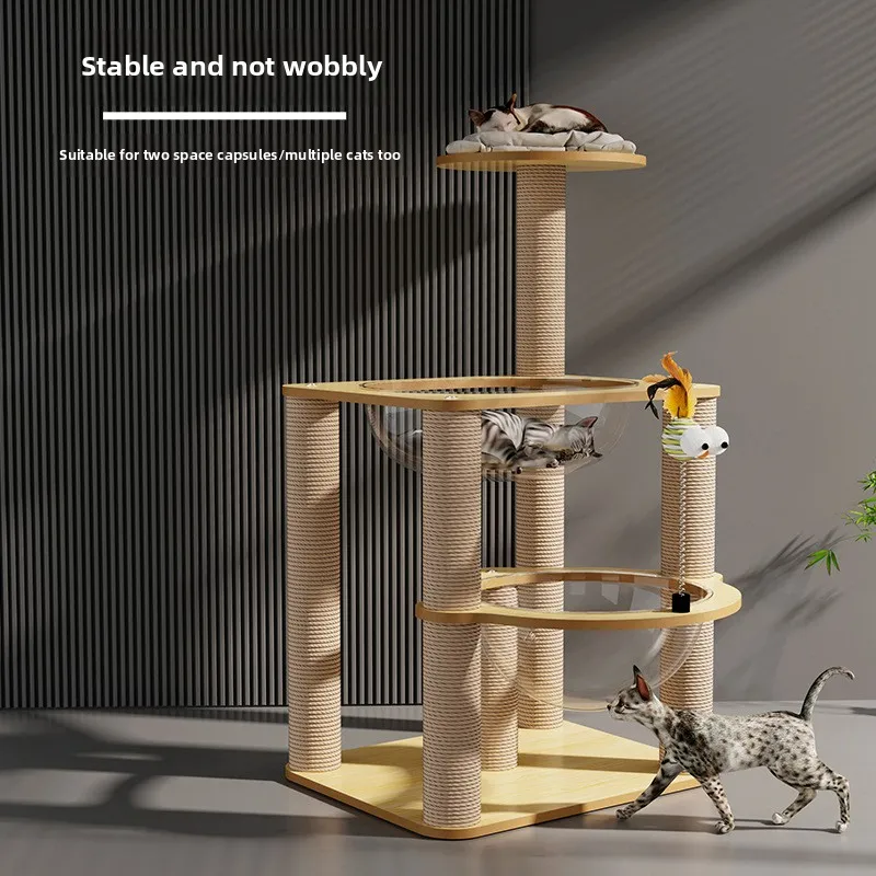 

Space Capsule Cat Tree Multi-Level Cat Condo with Sisal Scratching Posts, Jumbo Size Shed-Free Cat Furniture for Indoor Cats