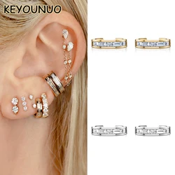 KEYOUNUO-pendientes de circonita rellenos de oro y plata para mujer, aretes de princesa Baguette, Piercing falso, Clip, joyería al por mayor