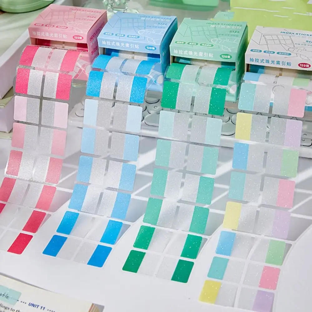 Transparent Pearl Pearlescent Sticky Tabs Aesthetic Stationery Back Full Adhesive Pull-Out Label Stickers Blank Writable