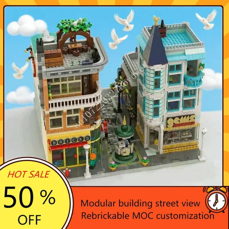 

4659PCS DIY Custom Puzzle Set the Quadrant Shopping District Modular MOC Creative Street View Model Educational Assembly Toy Gif