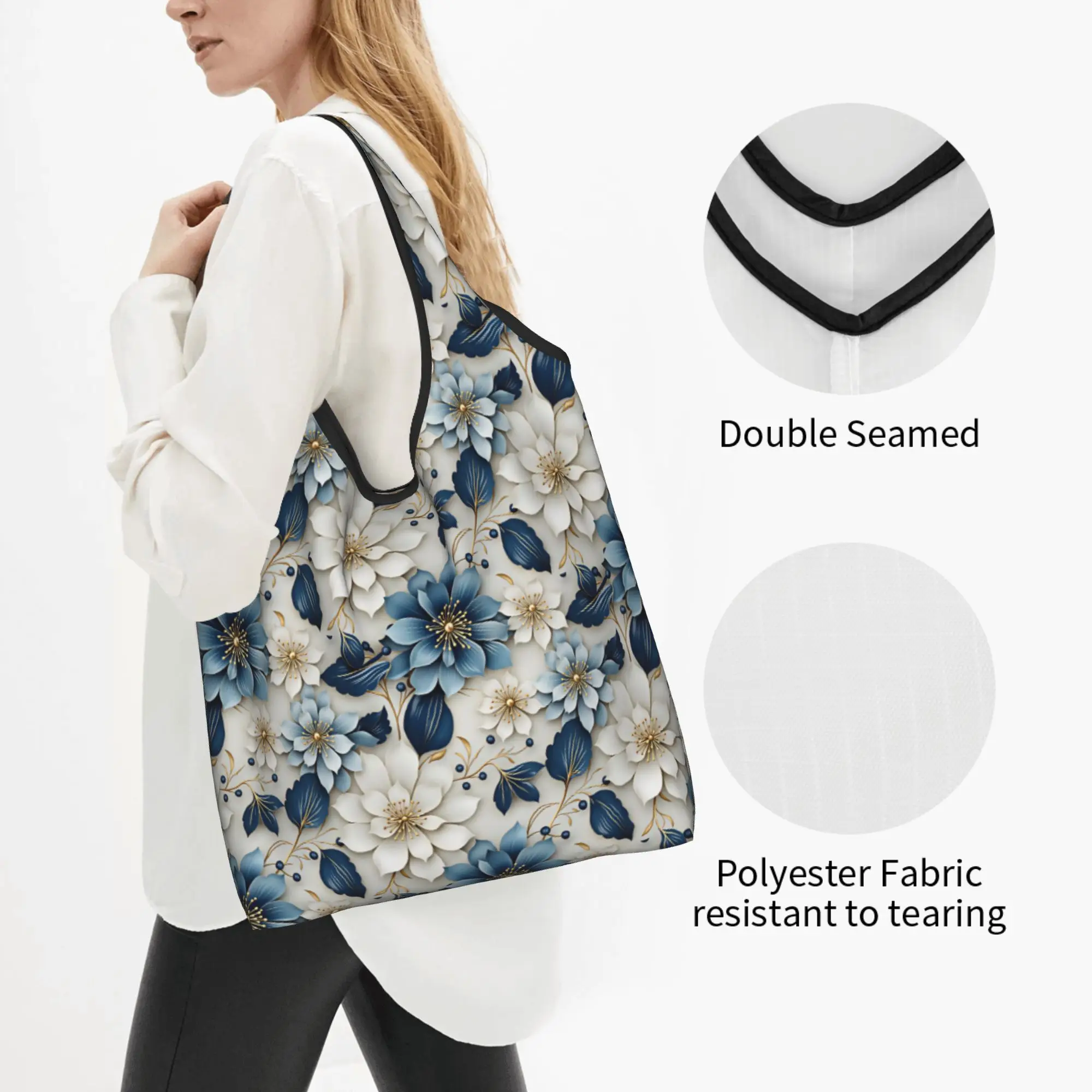 3D Floral Luxury High Fashion Trend Grocery Shopping Bags Custom Shopper Shoulder Tote Bags Big Capacity Portable  Handbag