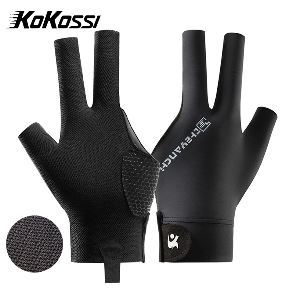 

Бильярдные перчатки KoKossi, 1 шт., для левой и правой руки, легкие, дышащие, с тремя открытыми пальцами, для снукера, противоскользящие, эластичные аксессуары