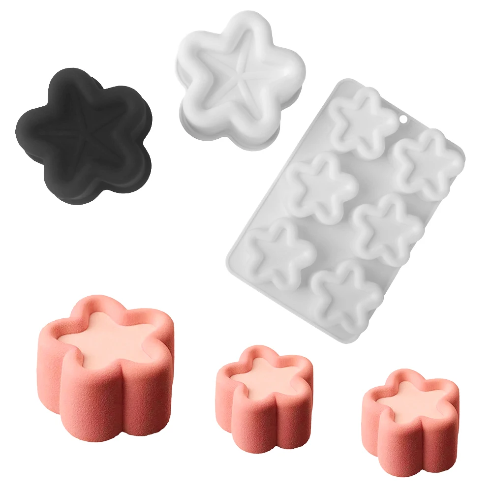1 or 6 Cell Pentagram Pleated Wave Edge Design Concave Top Mousse Mould Candle Mold Silicone Cake Mold Dessert Baking Tools