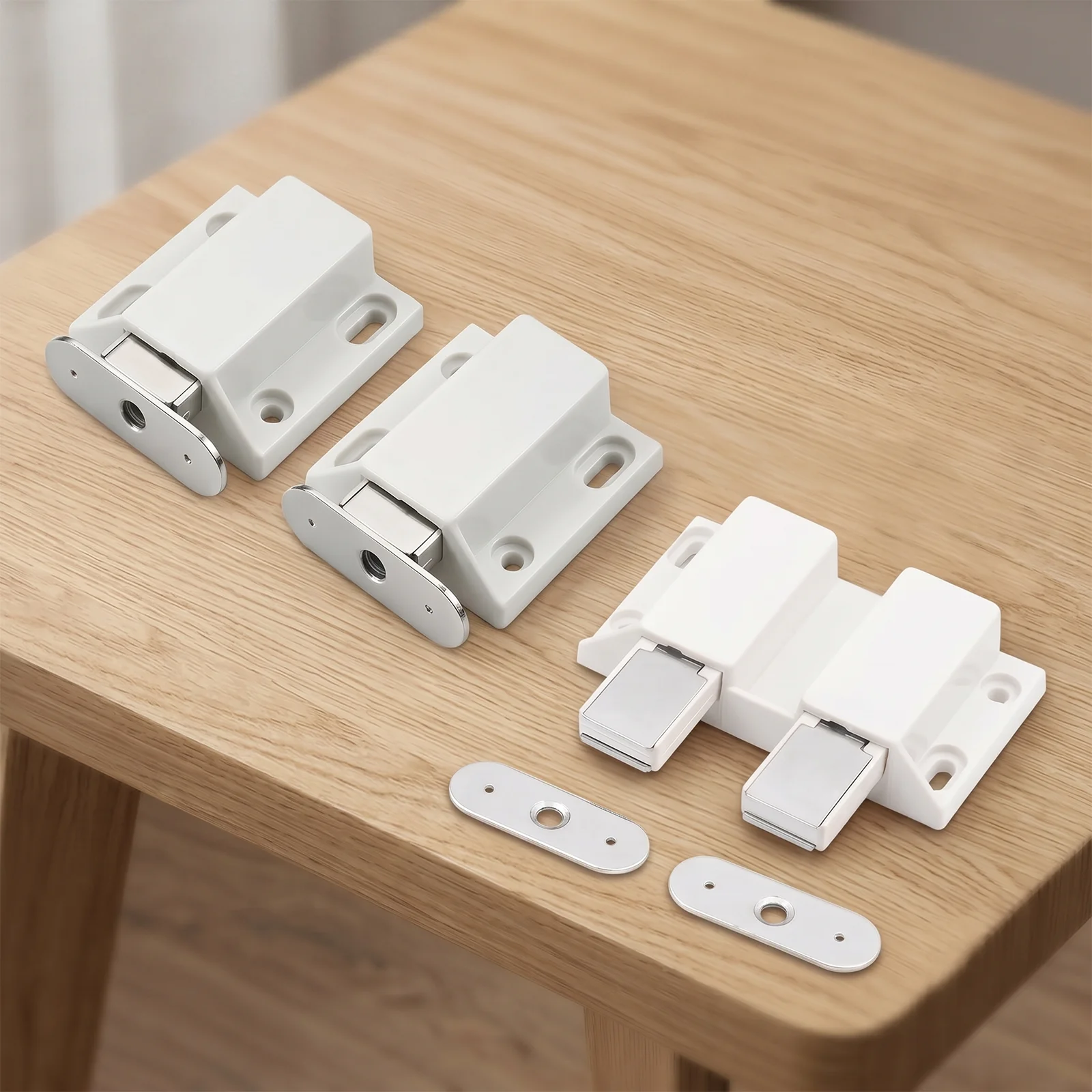 Push-To-Open Magnetic Cabinet Latch, Spring-Activated Invisible Door Catch, Handle-Free Touch Release (Single/Double Collision)