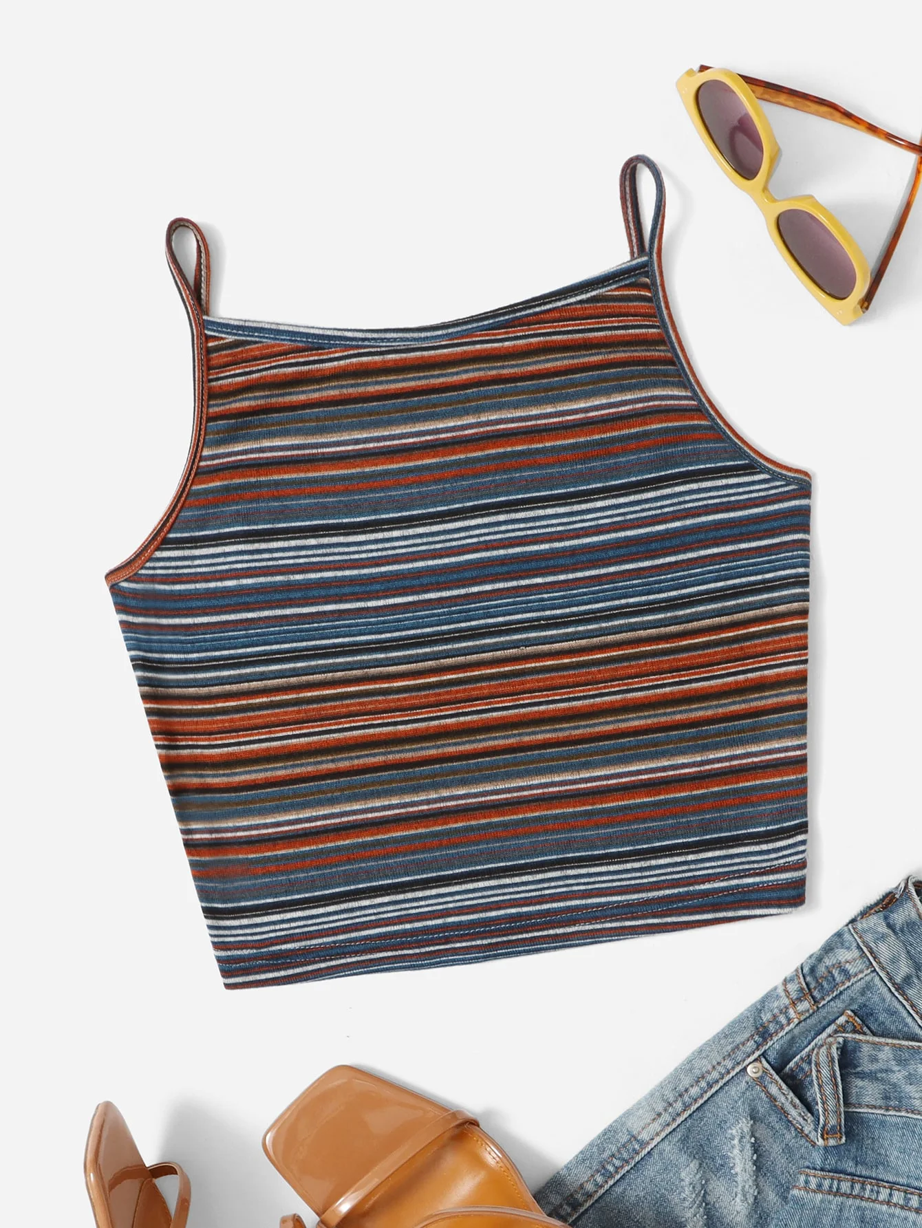 Casual color-blocking striped knitted mini halter base layer for women, a new summer versatile innerwear