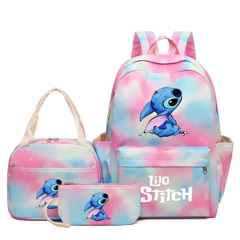 

3pcs Stitch Pattern Backpack, Cartoon Anime School Bookbag, Casual Outdoor Travel Sport Daypack With Lunch Bag And Pencil Case