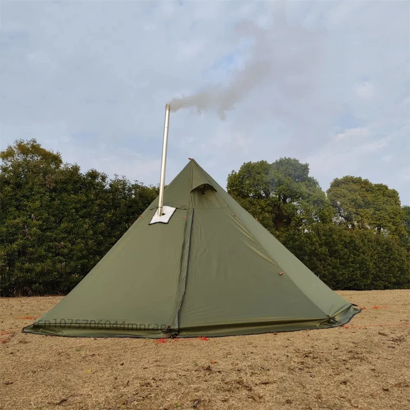 Winter Octagonal Tent, Camping with Chimney, Firewood Stove, Large Pyramid Warmth Tent, Outdoor Overnight Equipment