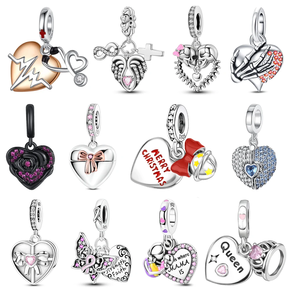 Funkelnder 925er-Sterlingsilber-Charm „Carve LOVE“, goldener herzförmiger Anhänger, passend für Armband-Halsketten, exquisiter Anhänger, Schmuck, Geschenke