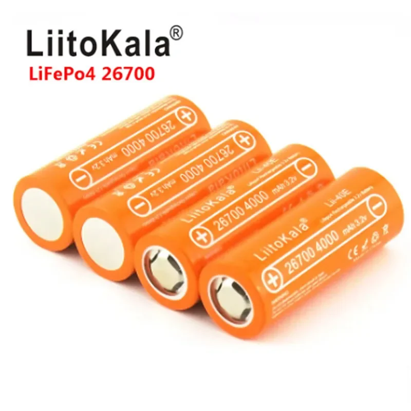 100% LiitoKala 3.2V Lifepo4 Lii-40E 26700 4000mAh Rechargeable Battery for light solar warning light microphones