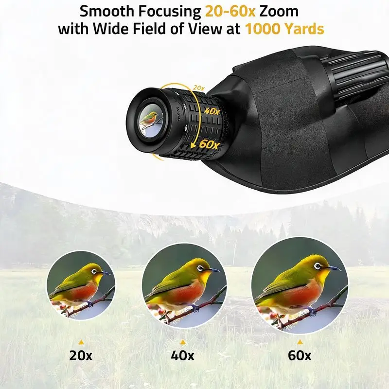 High Definition 20-60x80 BAK4 Waterproof Outdoor Telescope, Wide Field of View Bird Watching Adapter