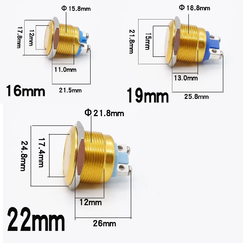 16mm 19mm 22mm Metal Button Switch Oxygen Screw Self Resetting Button Horn Doorbell NO Normal Open Switches Red Blue Green