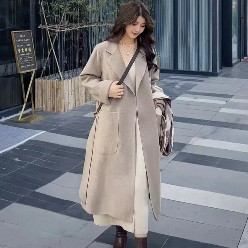 

Reversible Cashmere Coat for Women, Mid-Length, Hepburn Style, Woolen Outcoat, Loose Casual, Versatile, High-End Fashion, New