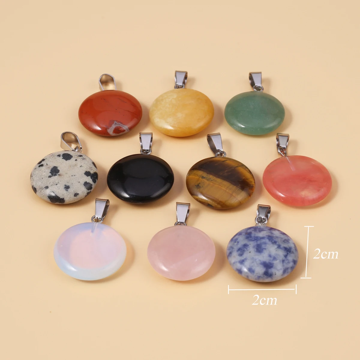 10pcs/lot Natural Round Shape Stone Pendants Quartzs Tiger Eye Agate Charms for Jewelry Making DIY Fashion Necklace Earrings