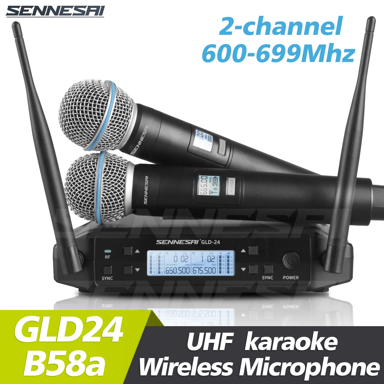 NEW! GLXD-24 B58 Professional Dual Wireless Microphone karaoke Home System Stage Performances UHF Dynamic 2 Channel Handheld