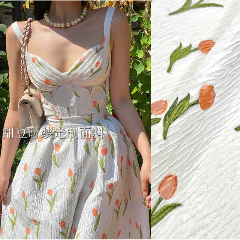 Yarn-Dyed Brocade Jacquard Fabric Spring Summer French Romance Tulip Dress Clothing Brand Fashion Design Sewing Wholesale Cloth