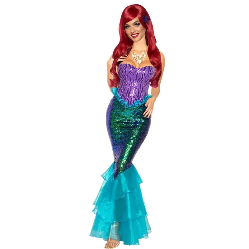 大人セクシーな透かし彫りマーメイドプリンセス ローライン ハロウィンコスチューム パフォーマンス オフステージコスチューム キラキラ輝くイブニングガウン