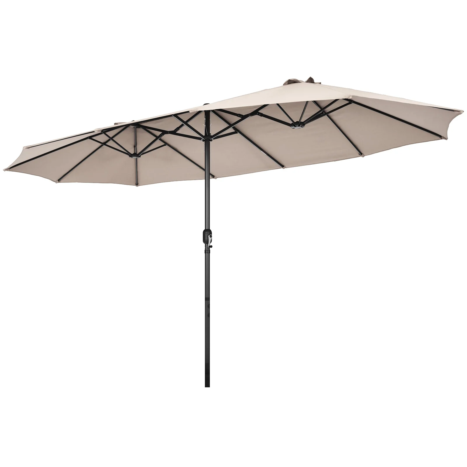 15FT Patio Double-Sided Umbrella Crank Outdoor Garden Market Sun Shade Beige