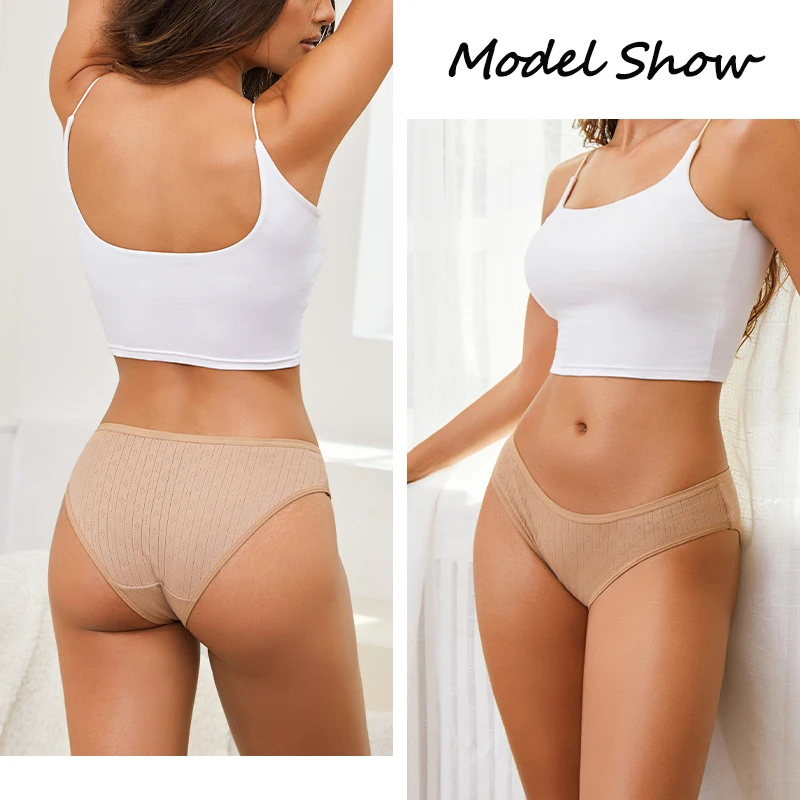 4PCS/SET Women's Cotton Panties Sexy Striped Underpants Solid Color Briefs Female Comfortable Stretch Lingerie Plus Size Panties