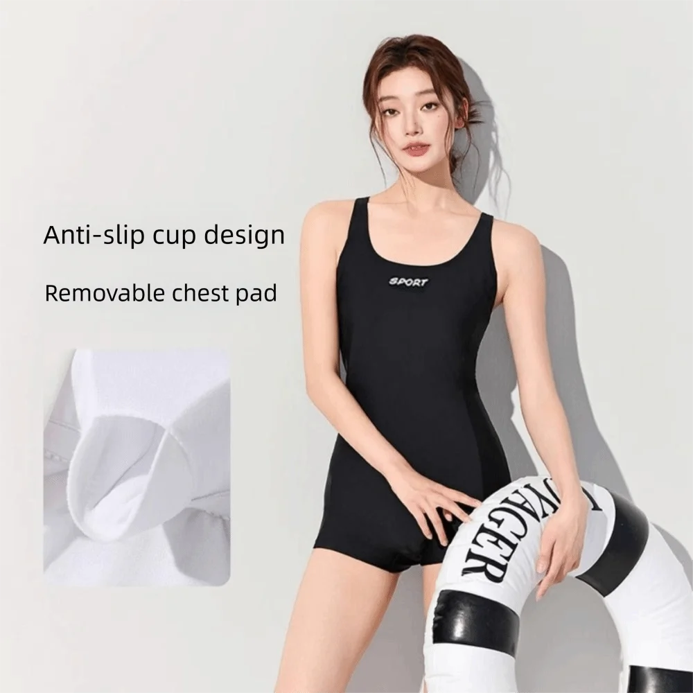 Flat Corner One-piece Swimsuit Chlorine Resistant With Chest Pad Women's Swimsuit Conservative Design Plus Size