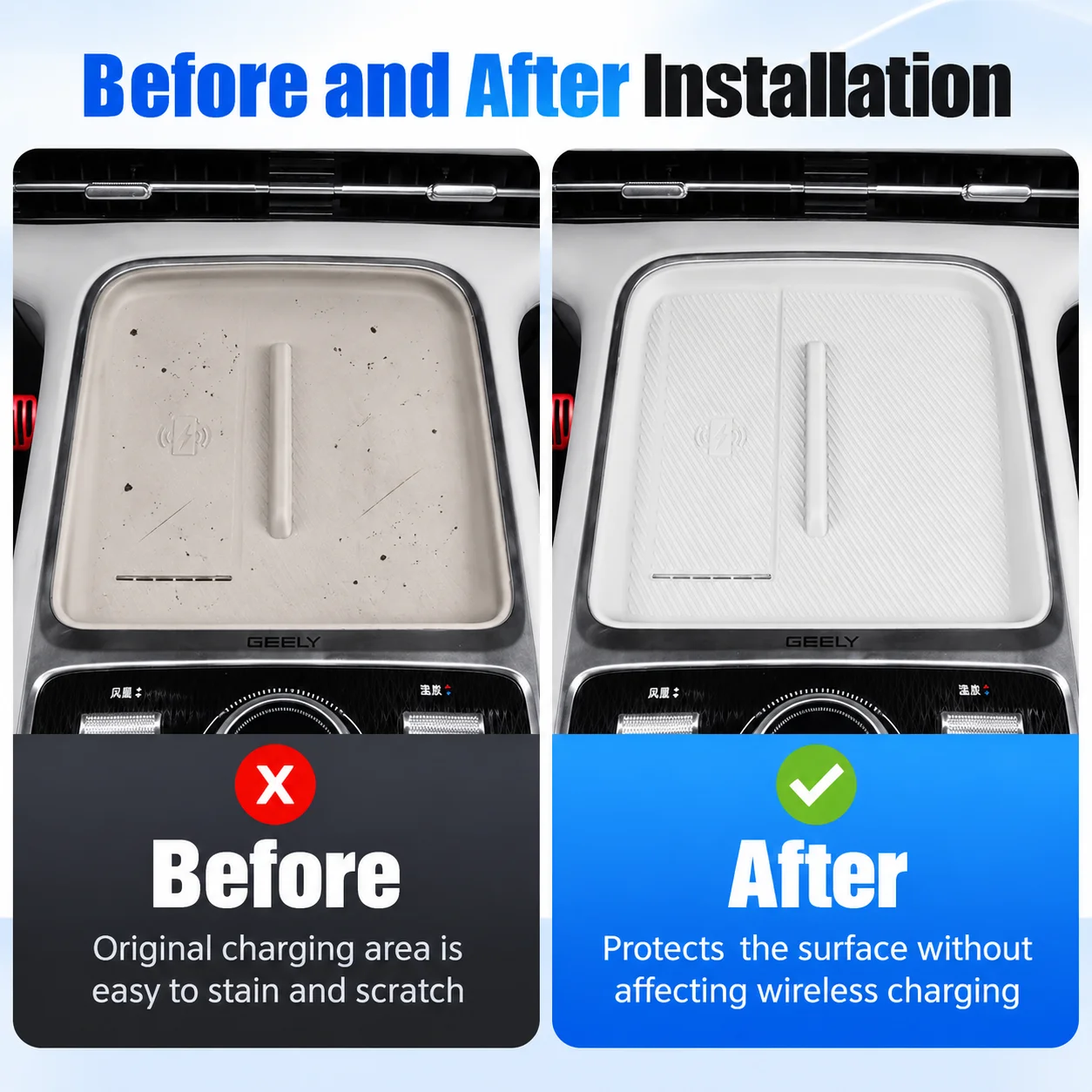 For Geely EX5 EM-i Galaxy Starship 7 EM-i 25 26 Car Center Console Silicone Cup Holder Mat + Wireless Charger Pad Set Waterproof