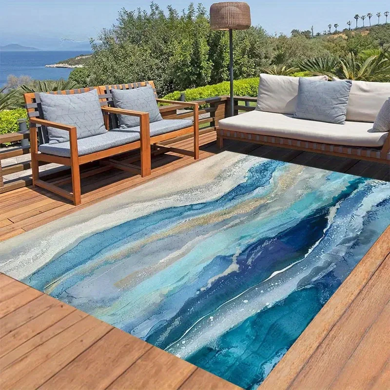 

Golden Diamond Velvet Dot Plush Bottom 1pcCoastal Blue Marble Area Rug, Versatile Indoor Outdoor Mat for Home
