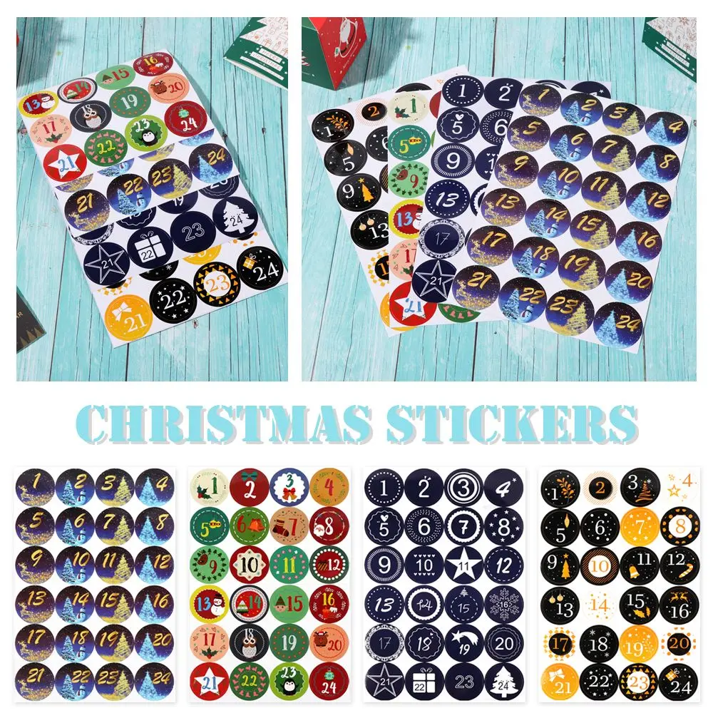 ​24Pcs / Sheet Candy Multi-Function Gift Packaging Sealing Number Stickers Advent Calendar Paper Stickers Adhesive Label