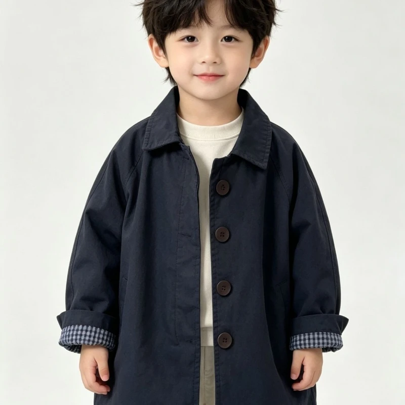 Kids Trench Coat Spring Autumn Long Loose Fit Windbreaker Boys Girls Casual Outerwear