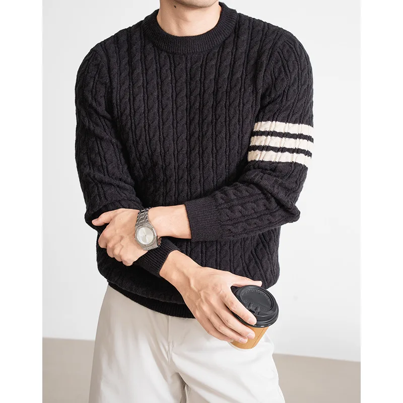 Męski sweter z okrągłym dekoltem na jesień i zimę, gruby, modny, z długim rękawem, dzianinowy top męski.