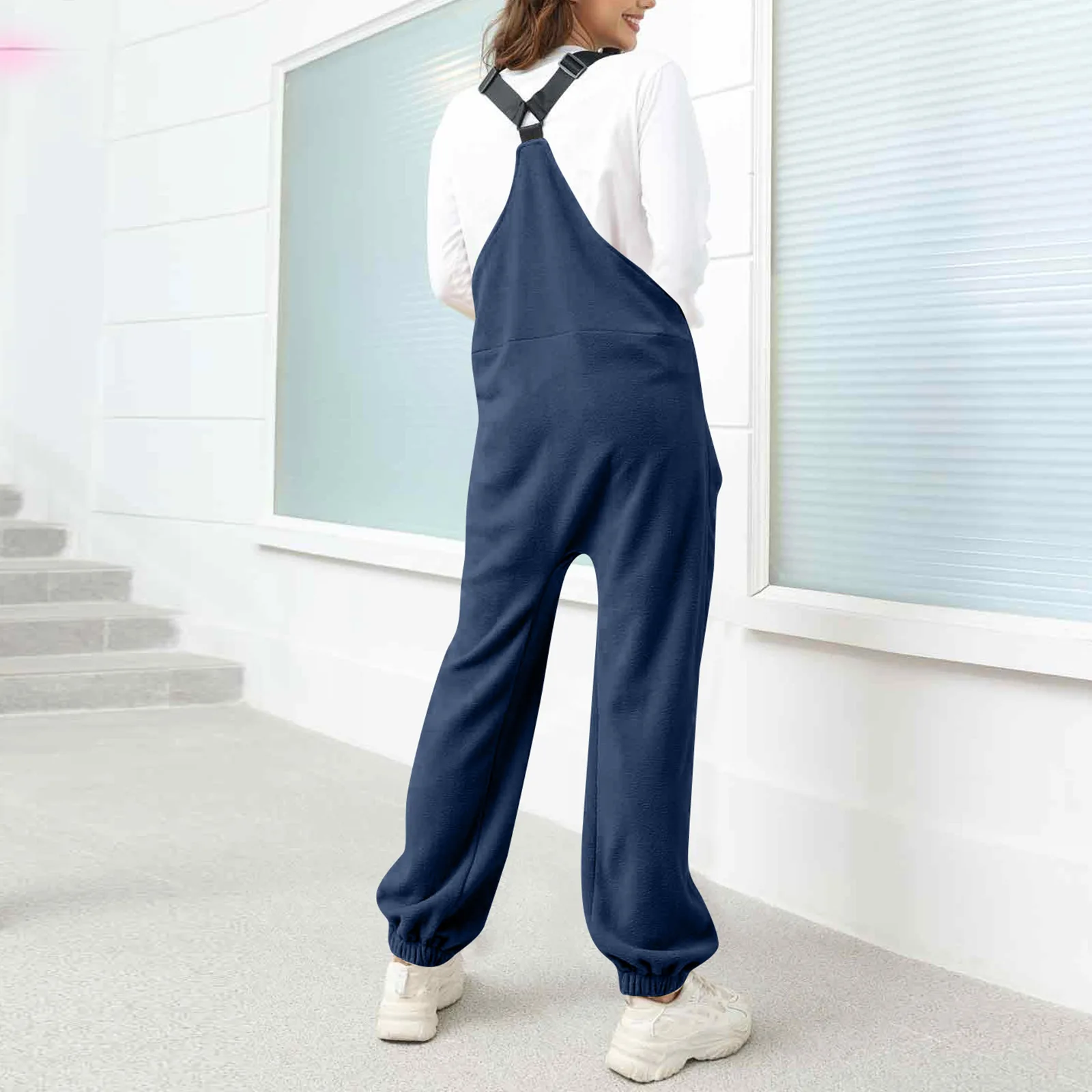 Kombinezon roboczy damski, ocieplany pluszem, bez rękawów, spodnie narciarskie, regulowane szelki, krój racerback, retro, casualowy kombinezon.