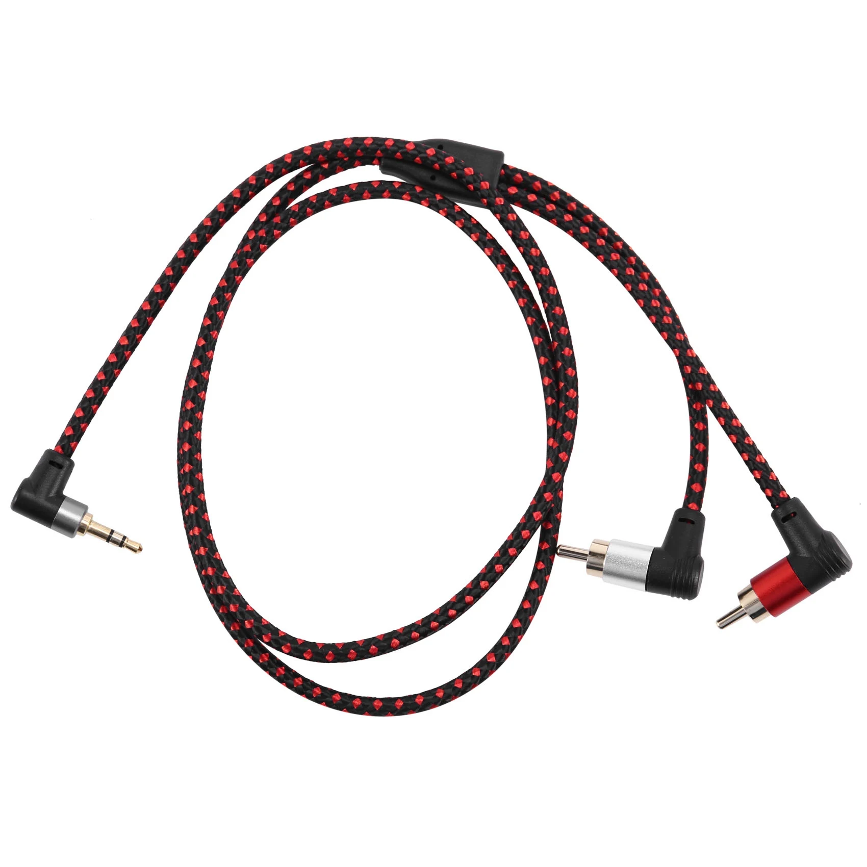 Hot sale 90 Degree 3.5mm Male to 2 RCA Male Cable Right Angle Stereo AUX Y Splitter Cord Microphone Jack Plug for Laptop 1M