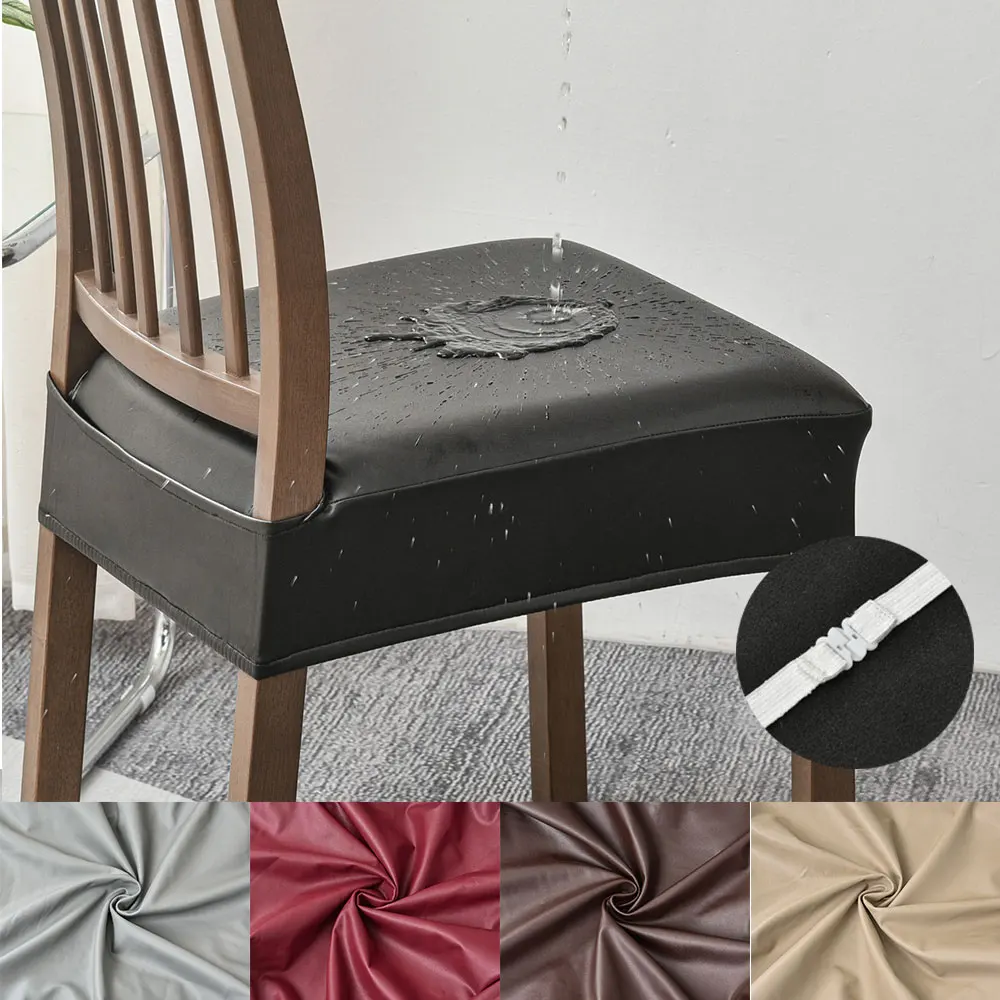 

WaterProof Chair Cushion Cover PU Leather Square Seat Slipcover Chair Cover for Dining Room Kitchen Furniture Protector