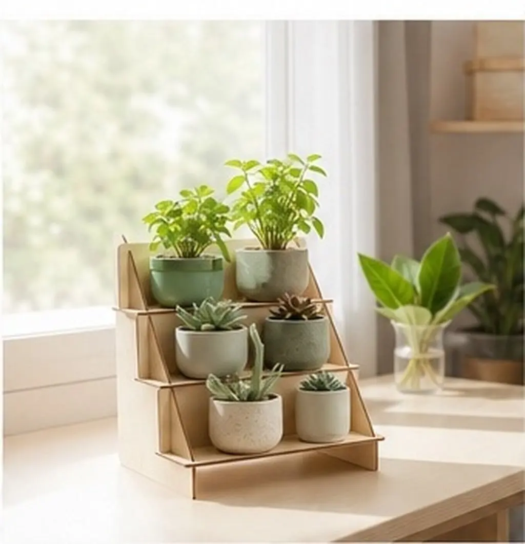 1Set 3-Tier Wood Plant Stand Rectangle Desktop Bonsai Display Shelf for Windowsill Tabletop Countertop Indoor Succulent Flower