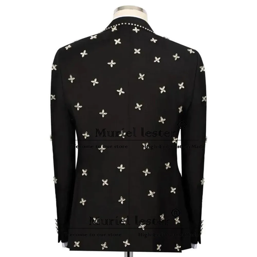Luxury Diamond Beaded Stone Suit Men Slim Fit Double Breasted Prom Blazer Customized 2-Piece Groom Wedding Tuxedo Man Clothing