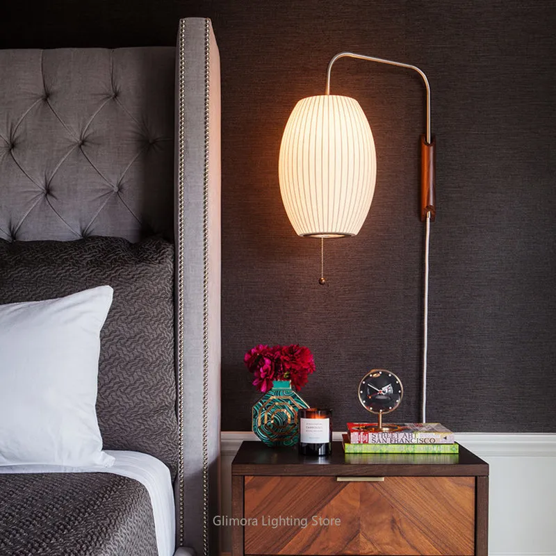 Round Silk Fabric Wall Sconce for Living Room Entryway Bedroom Headboard, White Spherical Mid-Century Modern UFO Flush Mount