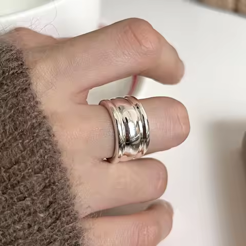 PANJBJ 925 Sterling Silver Thick Double Layer Ring for Women Girl Gift Minimalism Neutral Opening Wide Jewelry Dropshipping