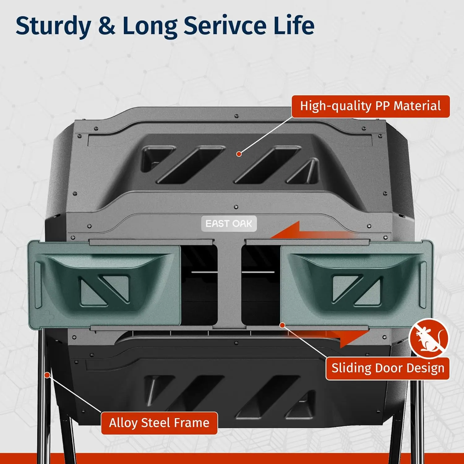 بهلوان سماد مزدوج الغرفة بسعة 43 جالونًا مع أبواب منزلقة ونظام تهوية للحديقة والمطبخ والساحة #6