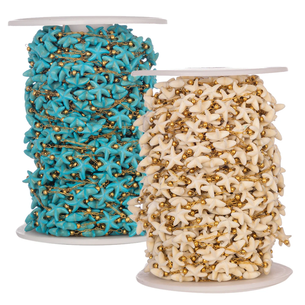 Cuentas turquesas de estrella de mar de acero inoxidable, 1 metro, colgantes de estrellas, cadenas de eslabones para collar DIY, pulsera de tobillo, fabricación de joyas