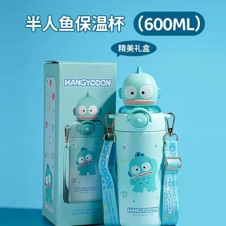 

600ml New Sanrio Water Bottle Hello Kitty Thermos 3D Doll Cinnamoroll Melody Pochacco SS316 Insulated Straw Cup Christmas Gift