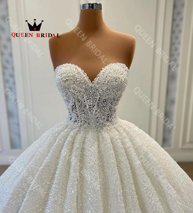 Luxury Pearls Beading Wedding Dresses 2024 New Sweetheart Sleeveless Pleat Bridal Ball Gowns Vestidos De Novia Custom Z64Y