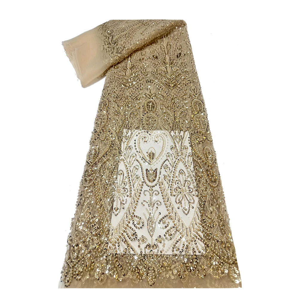 아프리카 스팽글 레이스 원단 2025 고품질 나이지리아 프랑스 튤 비즈 레이스 원단 여성 드레스 웨딩 파티 고급 드레스