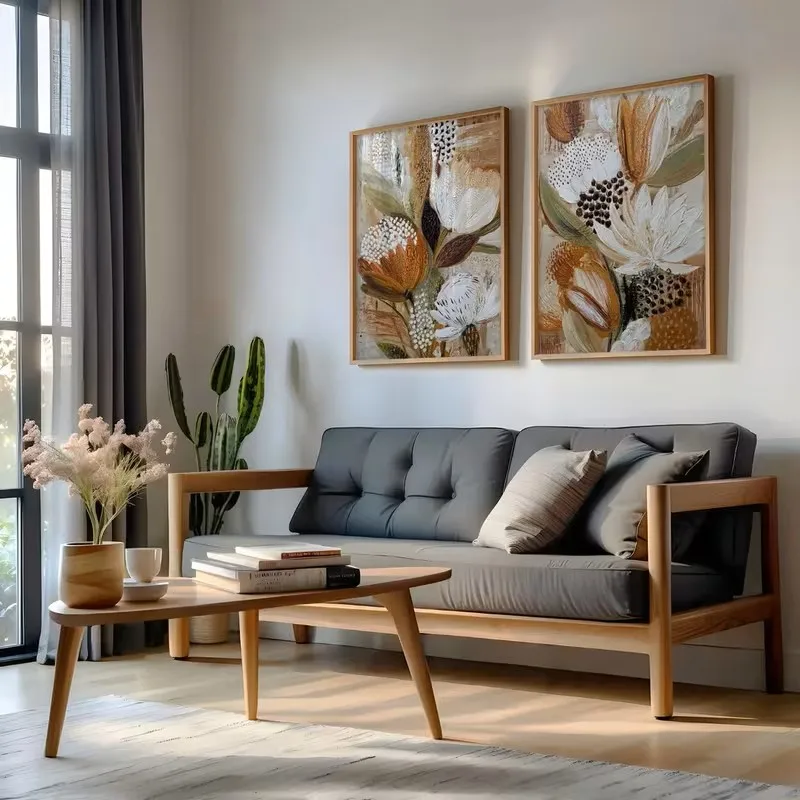 Retro 2pcs Posters Bohemian Style Plant Canvas Abstract Floral Prints Modern Minimalist Interior Home