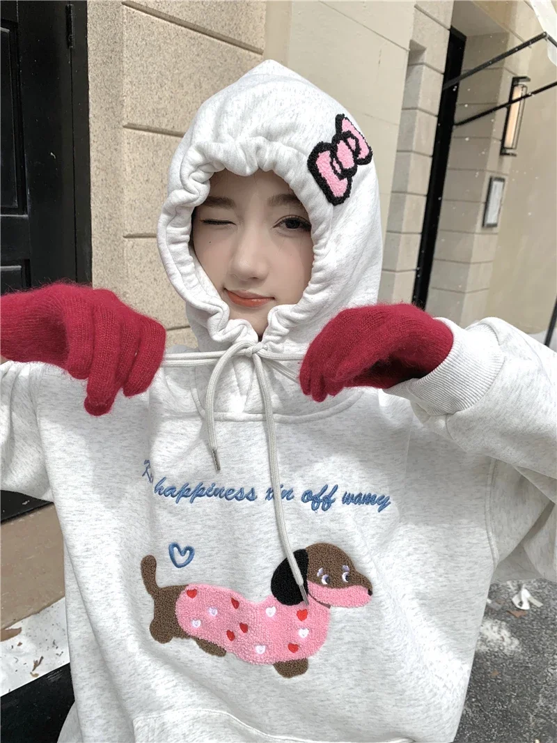 

Sweet Hot Girl Embroidered Hooded Sweatshirt Women's Autumn/winter Casual Funny Loose Hoodie Fashion Female Clothes