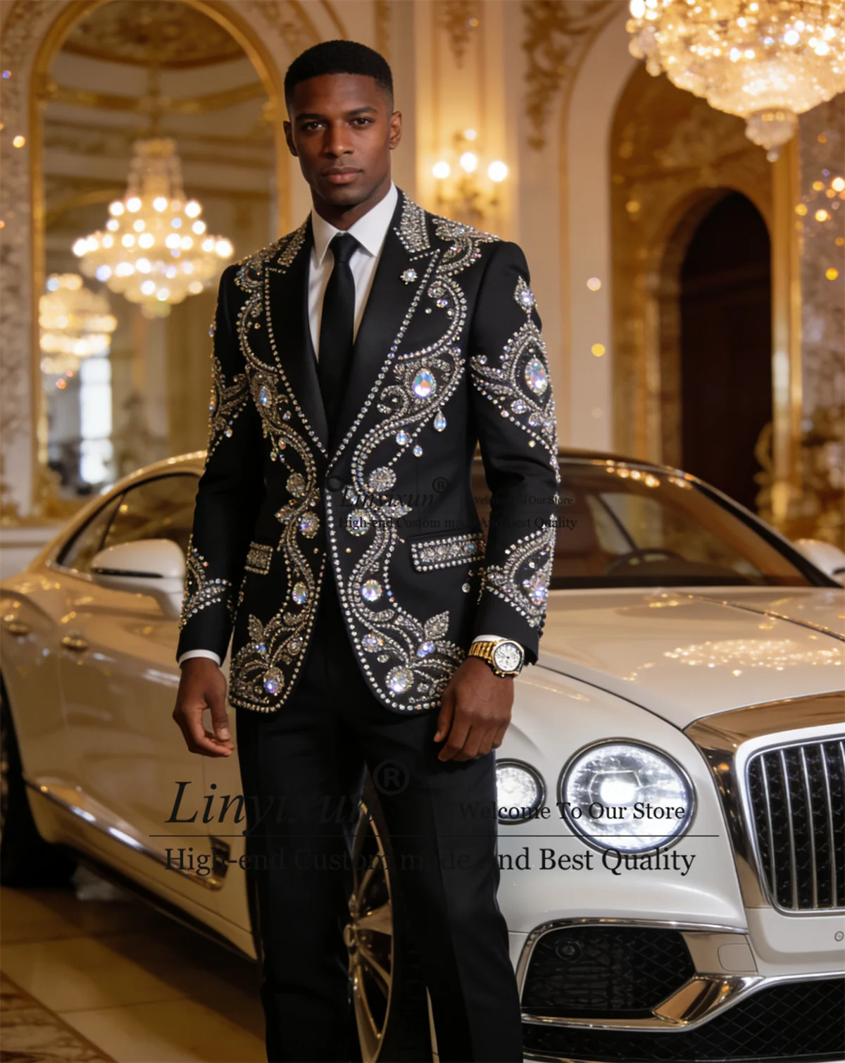 

Мужские костюмы ручной работы с кристаллами, комплекты из 2 предметов, вечерние пиджаки для жениха, брюки, наряд, свадебный смокинг по индивидуальному заказу, мужской облегающий костюм Homme