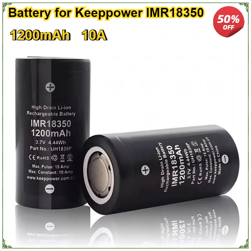 

2pcs Batteries 10A Discharge for Keeppower IMR 18350 1200mAh 3.7V UH1835P Li-ion Rechargeable Battery18350